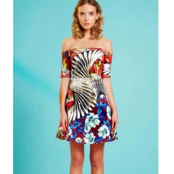 Clover Canyon Dresses | Clover Canyon Off Shoulder Mini Dress Nwt | Color: Blue/Red | Size: L | Klothedkurator's Closet
